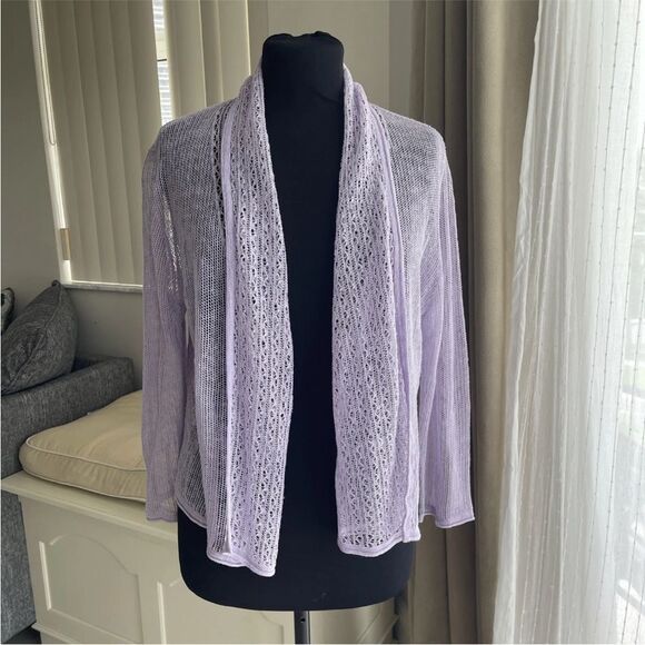 Sigrid Olsen Signature Lilac Knit Crochet Sheer Open Cardigan Sweater M - Picture 1 of 10